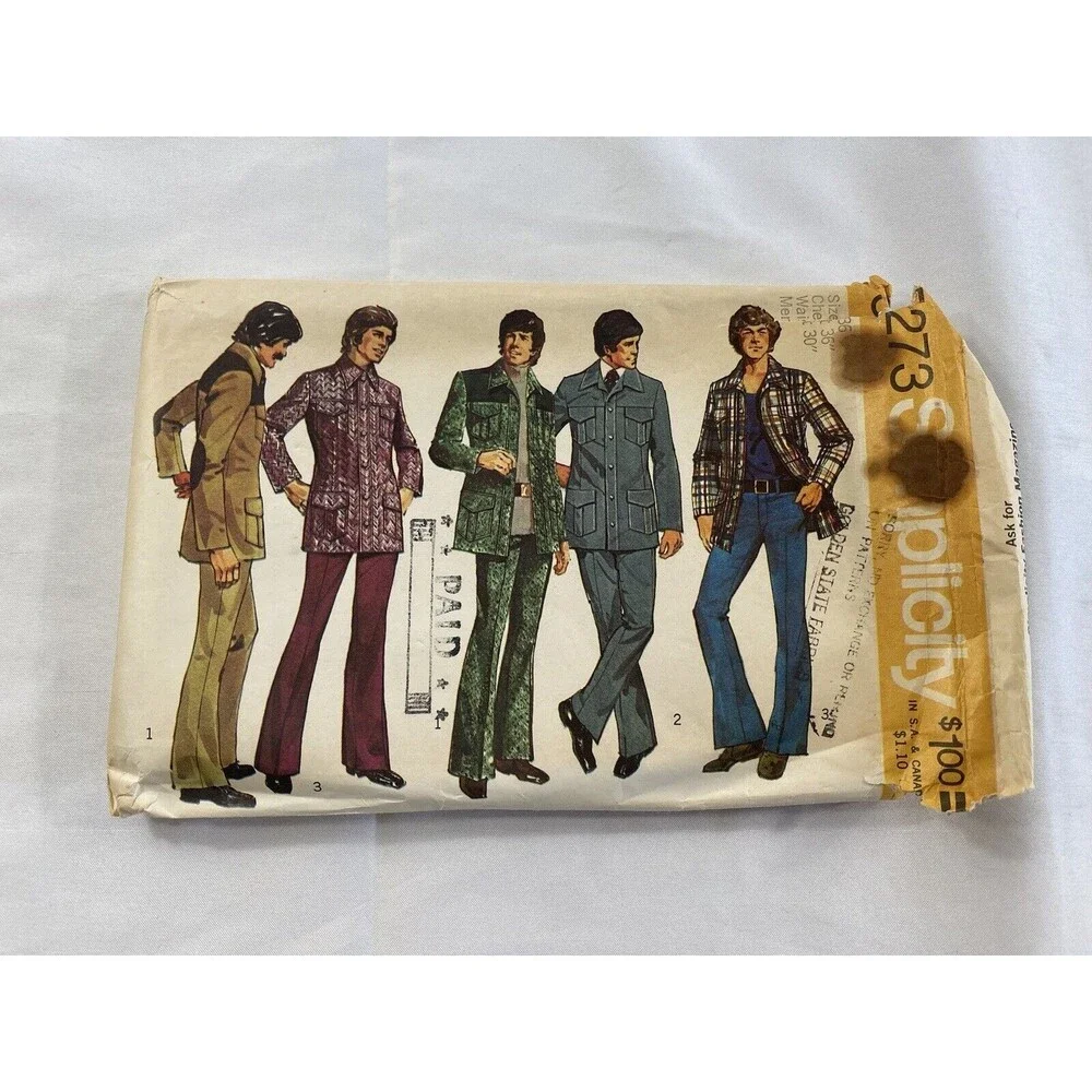 VTG 1970s Simplicity Sewing Pattern Men Unlined Shirt-Jacket Pant 5273 Uncut 170 - Picture 1 of 3